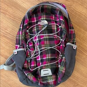 The North Face Pink and Gray Plaid Backpack